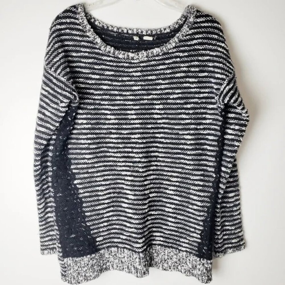 Anthropologie Moth Size L Staccato Stripe Tweed Lace Tunic Wool Blend Sweater